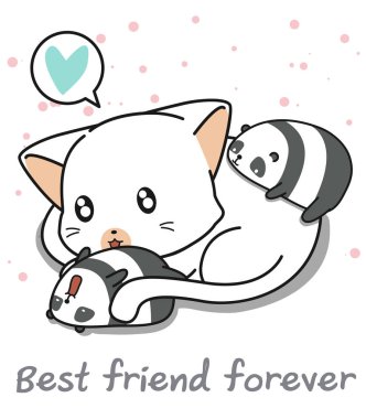Kawaii panda ve dev kedi karakterleri
