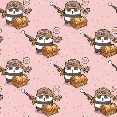 Bir göğüs desen ile Dikişsiz kawaii korsan panda çizgi film karakteri