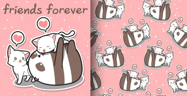 Nahtlose Kawaii Panda Und Katze Cartoon Figuren Auf Rosa Hintergrund — Stockvektor