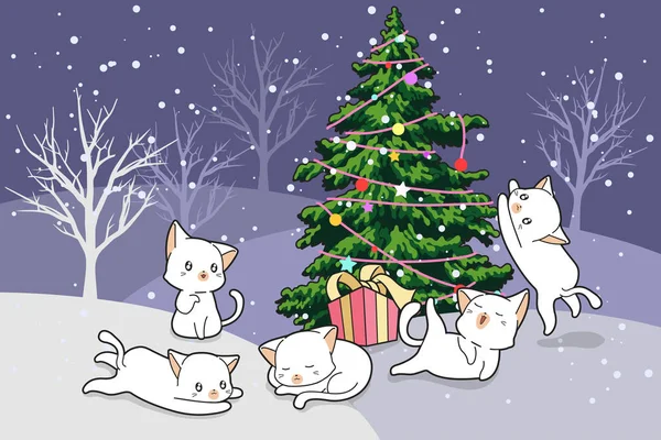 Чарівні Персонажі Котів Подарунок Різдво — стоковий вектор