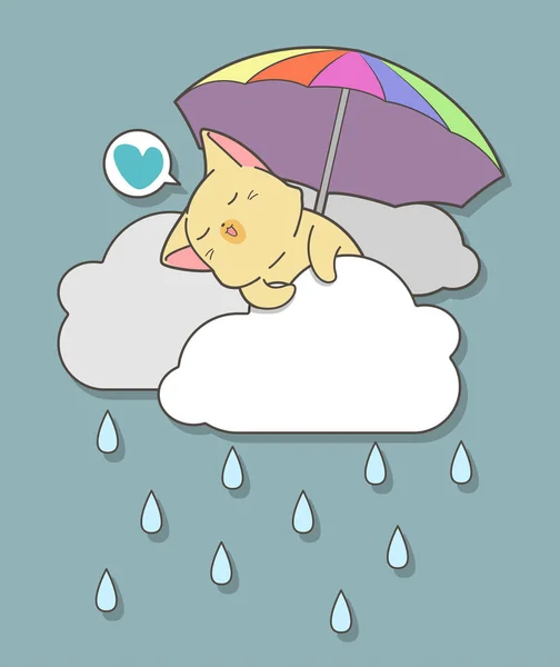 우산을 가와이이 고양이 — 스톡 벡터