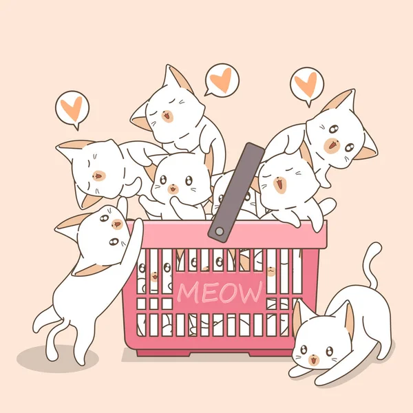 Adorables Gatos Canasta Rosa — Vector de stock