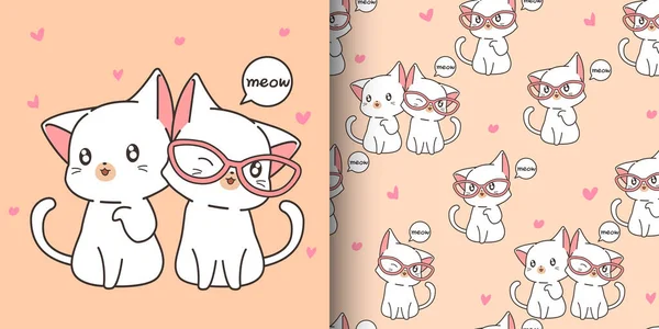 Dikişsiz 2 kawaii kedi desen