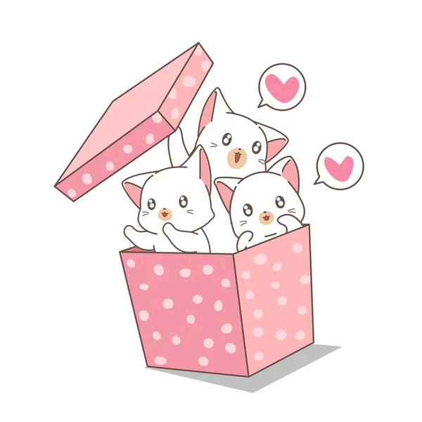 Hand Drawn Kawaii Cats Pink Box — Stock Vector