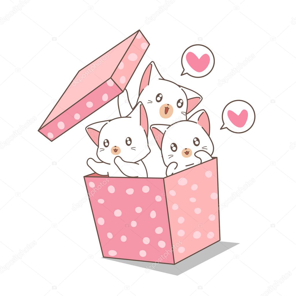 Hand drawn kawaii cats in the pink box