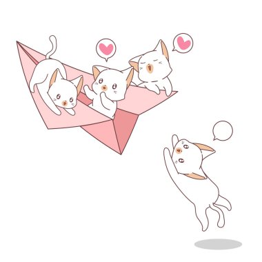 Kağıt düzlemde elle çizilmiş kawaii kediler