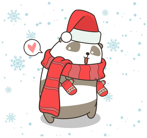 Personagem Panda Adorável Está Usando Vestido Inverno — Vetor de Stock