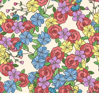 Dikişsiz el çizilmiş çiçek deseni