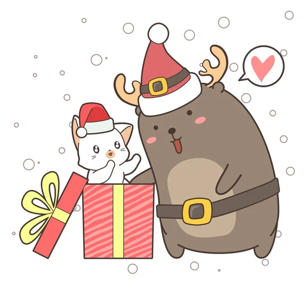 Чарівний Олень Кіт Коробці Різдвяний День — стоковий вектор