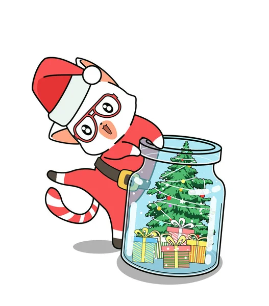 Entzückender Weihnachtsmann Und Weihnachtstag Der Flasche — Stockvektor