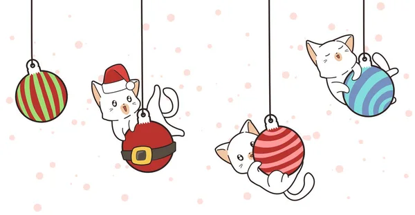 Adoráveis Gatos Bolas Natal — Vetor de Stock