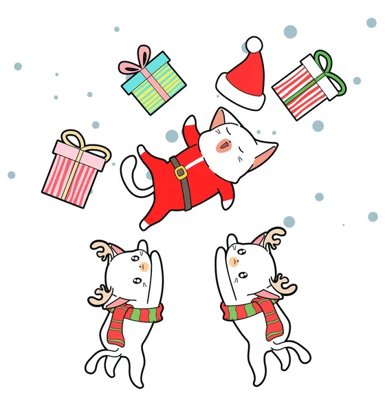 Mão Desenhado Kawaii Santa Personagem Gato Vomitado — Vetor de Stock