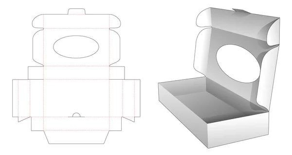 Caixa Dobrável Papelão Com Janela Elipse Morrer Modelo Corte —  Vetores de Stock