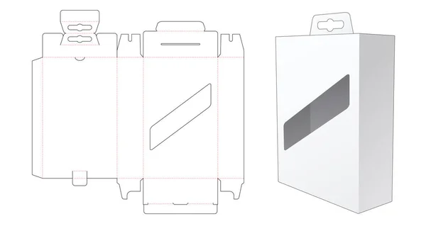 Caja Embalaje Colgante Con Ventana Visualización Plantilla Troquel Agujero Colgante — Vector de stock