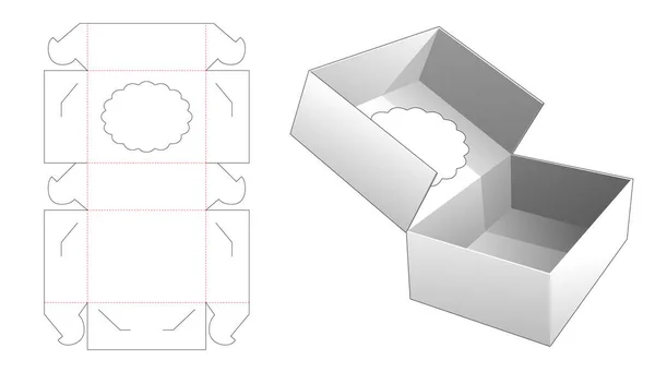 Glue Cake Box Top Display Window Die Cut Template — Stock Vector