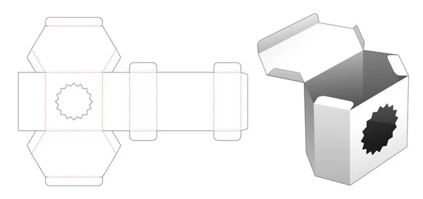 Çok Köşeli Yıldız Pencereli Karton Altıgen Kutu Die Şablon Kes — Stok Vektör