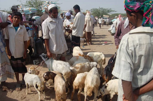 Lokale Mensen Lopen Weekmarkt Van Bayt Faqih Jemen — Stockfoto