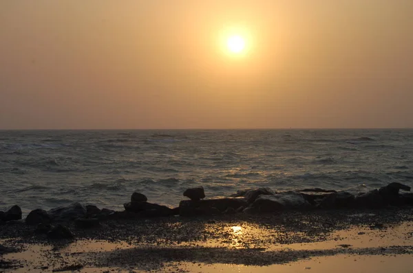 Pôr Sol Uma Praia Iêmen — Fotografia de Stock