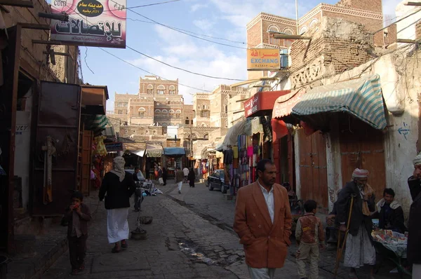 Rua Típica Cidade Velha Sanaa — Fotografia de Stock