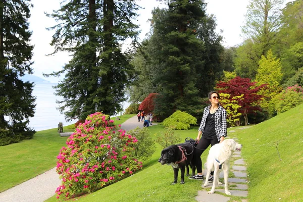 Mujer Joven Caminando Jardín Villa Melzi Bellagio Italia — Foto de Stock