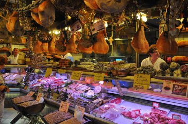 Norcia Köyü ana pazarı, Perugia Eyaleti, Umbria Bölgesi, İtalya