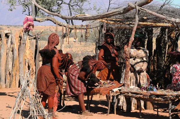 Leven Van Himba Stam Het Dorp — Stockfoto