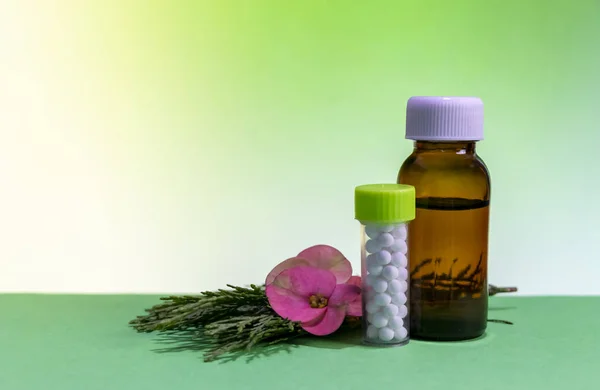 Klassiek Homeopathisch Concept Close Beeld Van Homeopathische Geneeskunde Met Globule — Stockfoto