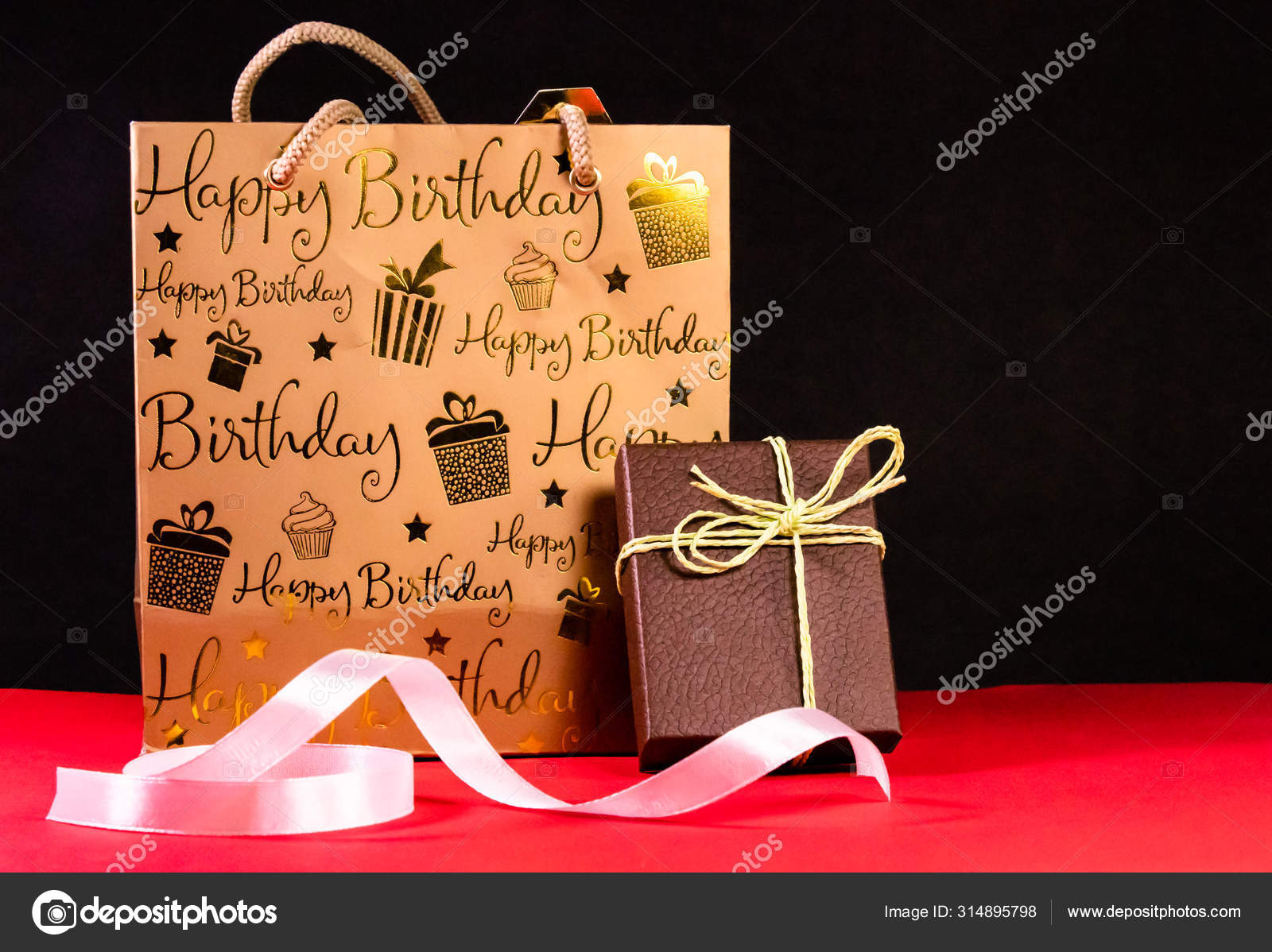Birthday Gift Concept Decorated Brown Gift Box Yellow Thread Carry