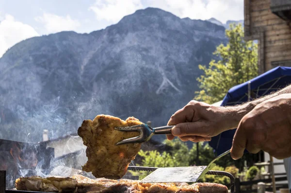 Dağlarda Arkadaşlarla Barbekü — Stok fotoğraf