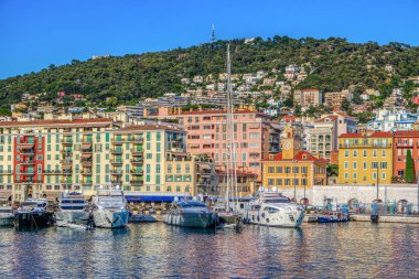 View of boats in the Port of Nice harbor on the Mediterranean Sea, Cote dAzur, French riviera, France clipart