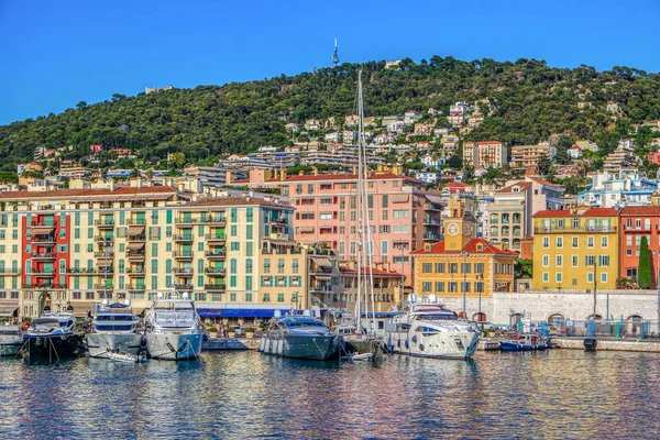 Vue Des Bateaux Dans Port Nice Sur Mer Méditerranée Côte — Photo