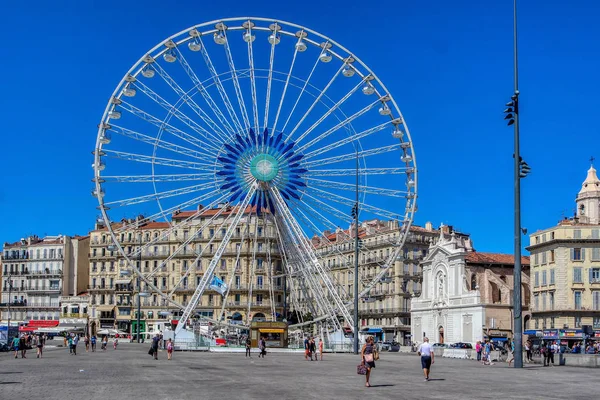 Колесо Обозрения Старом Порту Vieux Port Марселя Франция — стоковое фото