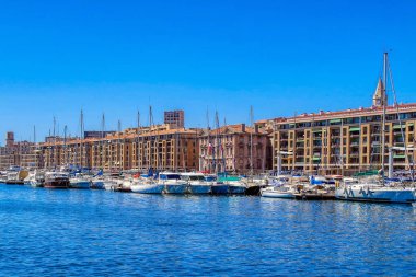 Marseille Vieux Port, Marsilya, Provence, Fransa ile panoramik cityscape