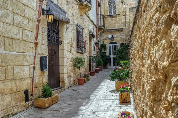 Вузька вулиця Старого міста Рабат (ІК-Рабат) з квітами, Мальта — стокове фото
