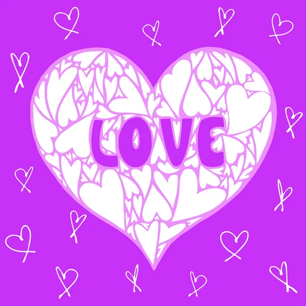 Coração Branco Com Corações Pequenos Dentro Com Inscrição Amor Centro — Vetor de Stock