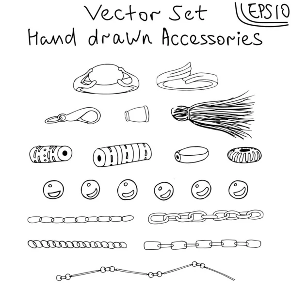 Acessórios Conjunto Vetores Desenhados Mão Para Jóias Esboço Branco Preto —  Vetores de Stock