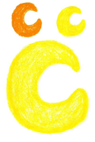 Aceite Dibujado Mano Pastel Amarillo Ilustración Letra Dibujos Animados Para —  Fotos de Stock