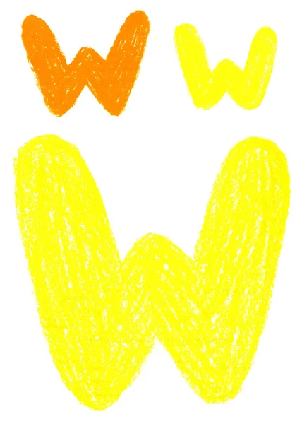 Χειροποίητα Έλαια Και Κίτρινη Παστέλ Απεικόνιση Του Γράμματος Παιδικά Κινούμενα — Φωτογραφία Αρχείου