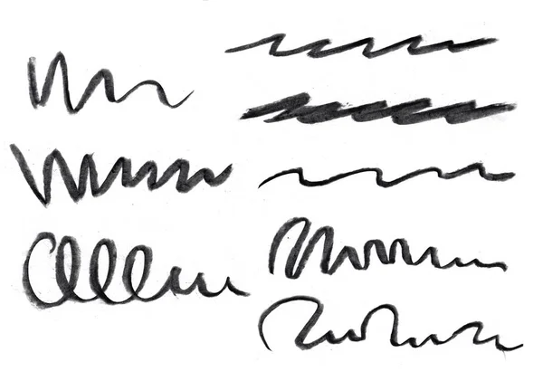 Kohlen Streichen Bleistiftzeichnung Auf Weißem Papier Wellenförmige Runde Scharfe Von — Stockfoto