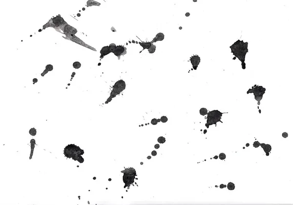 Damlalar Damlalar Beyaz Kağıda Yayılmış Siyah Mürekkep Lekeleri — Stok fotoğraf