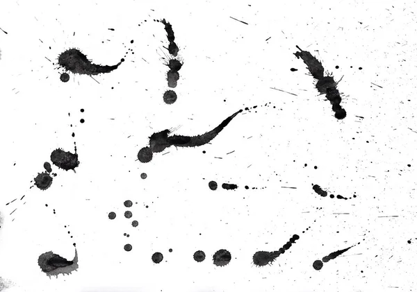 Csobbanások Cseppek Fekete Tinta Terjedése Fehér Papíron Áttetsző Textúrával — Stock Fotó