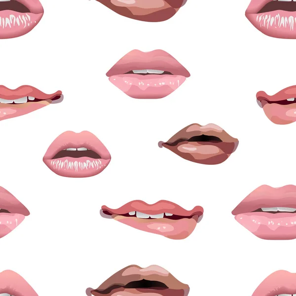 Patrón Inconsútil Labios Atractivos Femeninos Rosados Labios Con Los Dientes — Vector de stock