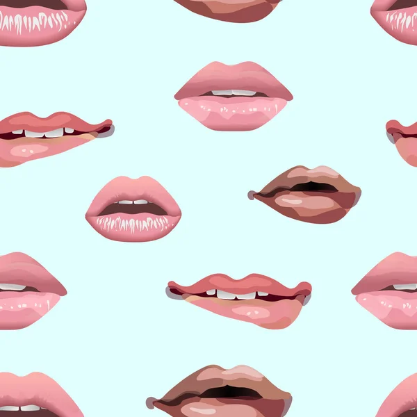 Patrón Inconsútil Labios Atractivos Femeninos Rosados Labios Con Los Dientes — Vector de stock