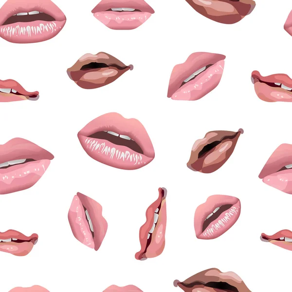 Patrón Inconsútil Labios Atractivos Femeninos Rosados Labios Con Los Dientes — Vector de stock