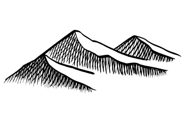 3つの丘の彫刻スタイルで絵を描いた 白い水平な背景に隔離された黒いインクのベクトルイラスト — ストックベクタ