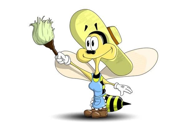 The bee to the housewife.Cute bee engaged in household chores.The bee to the housewife . Worker bee .