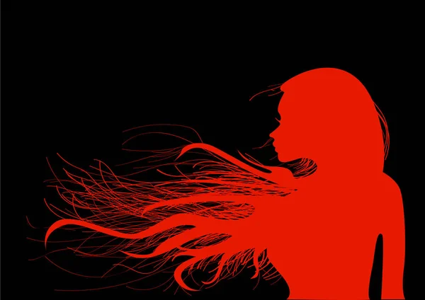 Passionerad silhuetten av en flicka på en svart bakgrund. — Stock vektor