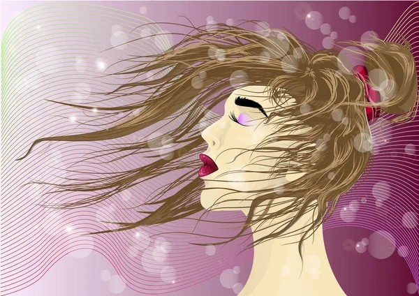 Chica con el pelo en el viento. La chica con el pelo jugando en el viento . — Vector de stock