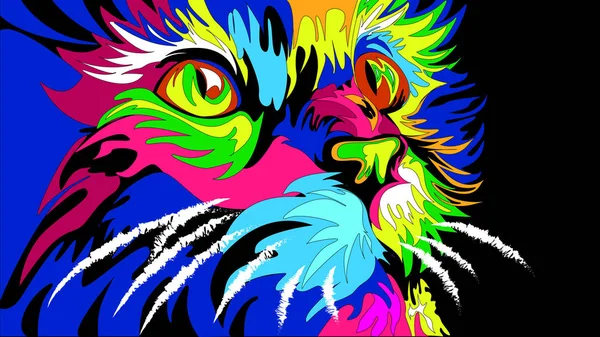 Cara de gato abstraction.cat cerca de ojos coloridos — Vector de stock