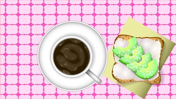 Schwarzer Kaffee und Avocado-Sandwich . — Stockvektor